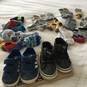 Toddler size 4 adidas and vans sneakers and socks